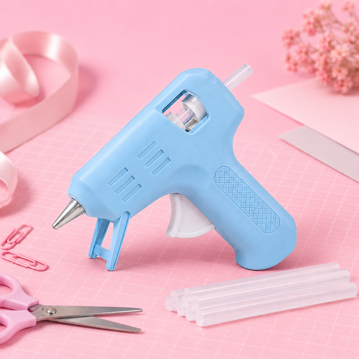 Mini Hot Glue Gun Kit – Light Blue Craft Glue Gun with Glue Sticks for DIY Projects, Scrapbooking, Gift Wrapping & Creative Home Crafts