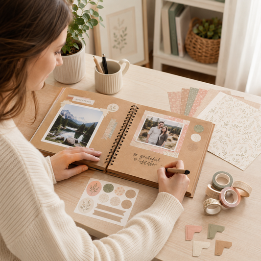 DIY Scrapbook Album Kit – Kraft Spiral Photo Album with Decorative Paper, Washi Tape & Stickers for Memory Books, Journaling & Handmade Gifts
