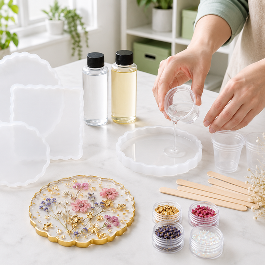 DIY Floral Resin Coaster Kit – Silicone Molds, Dried Flowers, Gold Flakes & Resin Craft Supplies for Handmade Trays, Coasters & Creative Gifts
