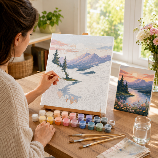 DIY Paint By Numbers Landscape Kit – Numbered Canvas Painting Set with Acrylic Paints, Brushes & Reference Art for Relaxing Home Creativity