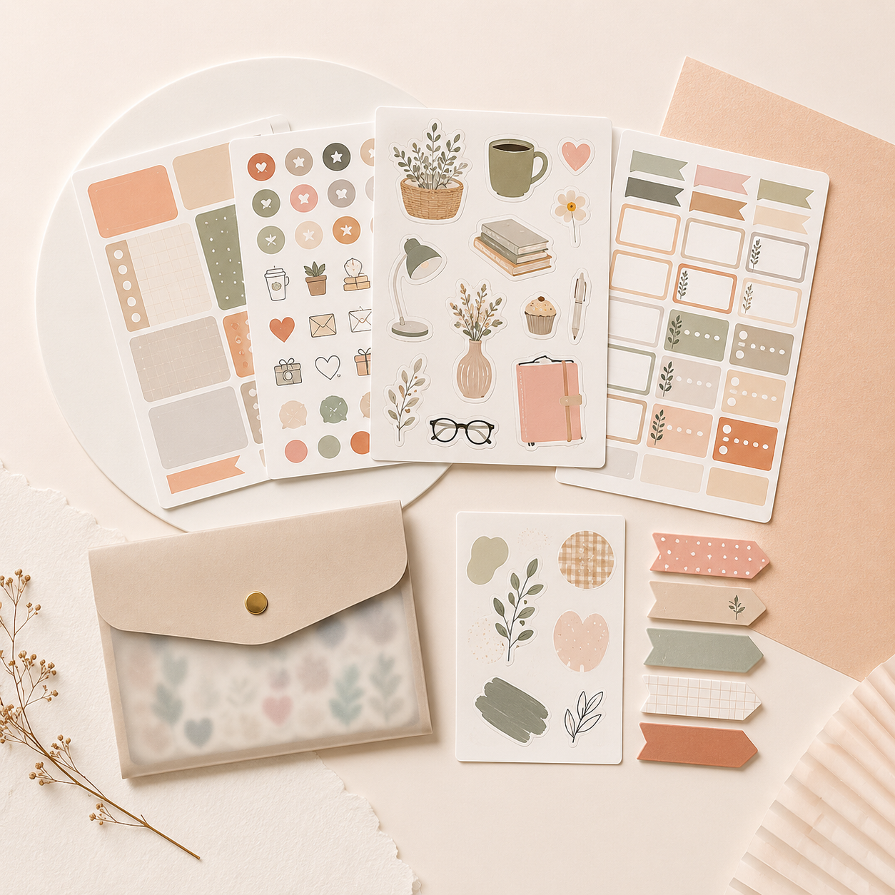 Aesthetic DIY Journal Sticker Set – Soft Neutral Planner Stickers, Decorative Labels & Scrapbook Accessories for Journaling, Notes & Creative Gift Projects
