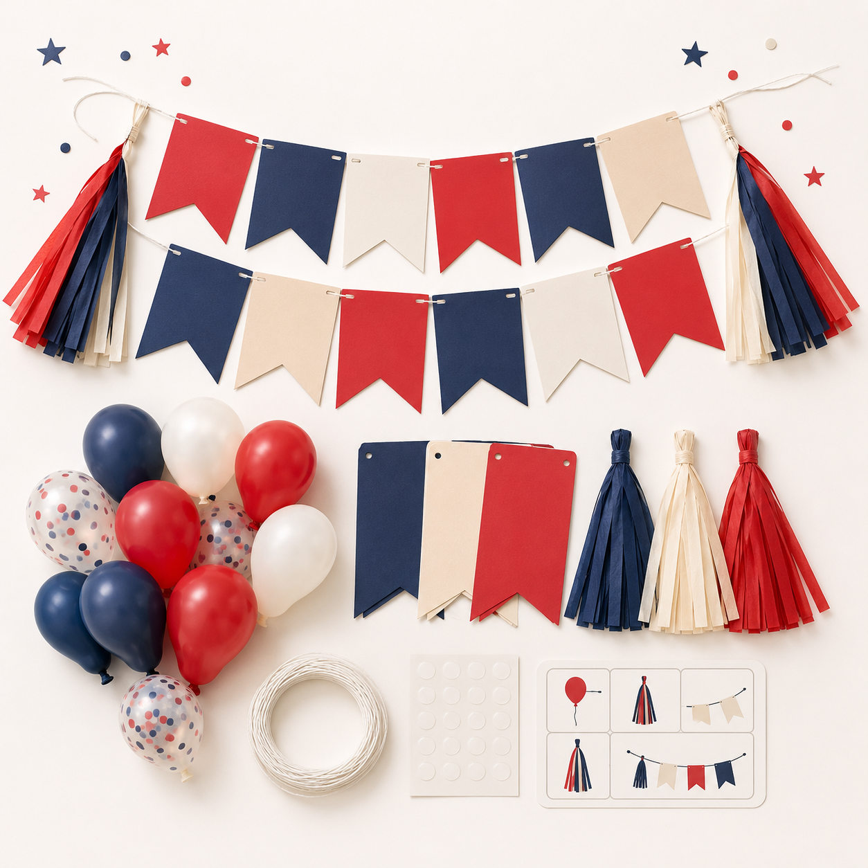 Red White & Blue DIY Party Decoration Kit – Patriotic Banner, Paper Tassels, Balloons & Garland Set for Birthdays, Backyard Parties & Holiday Celebrations