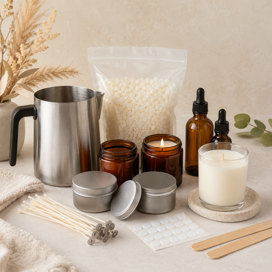 DIY Candle Making Kit – Wax Beads, Melting Pitcher, Amber Jars, Wicks & Candle Supplies for Handmade Candles, Home Décor & Creative Gifts