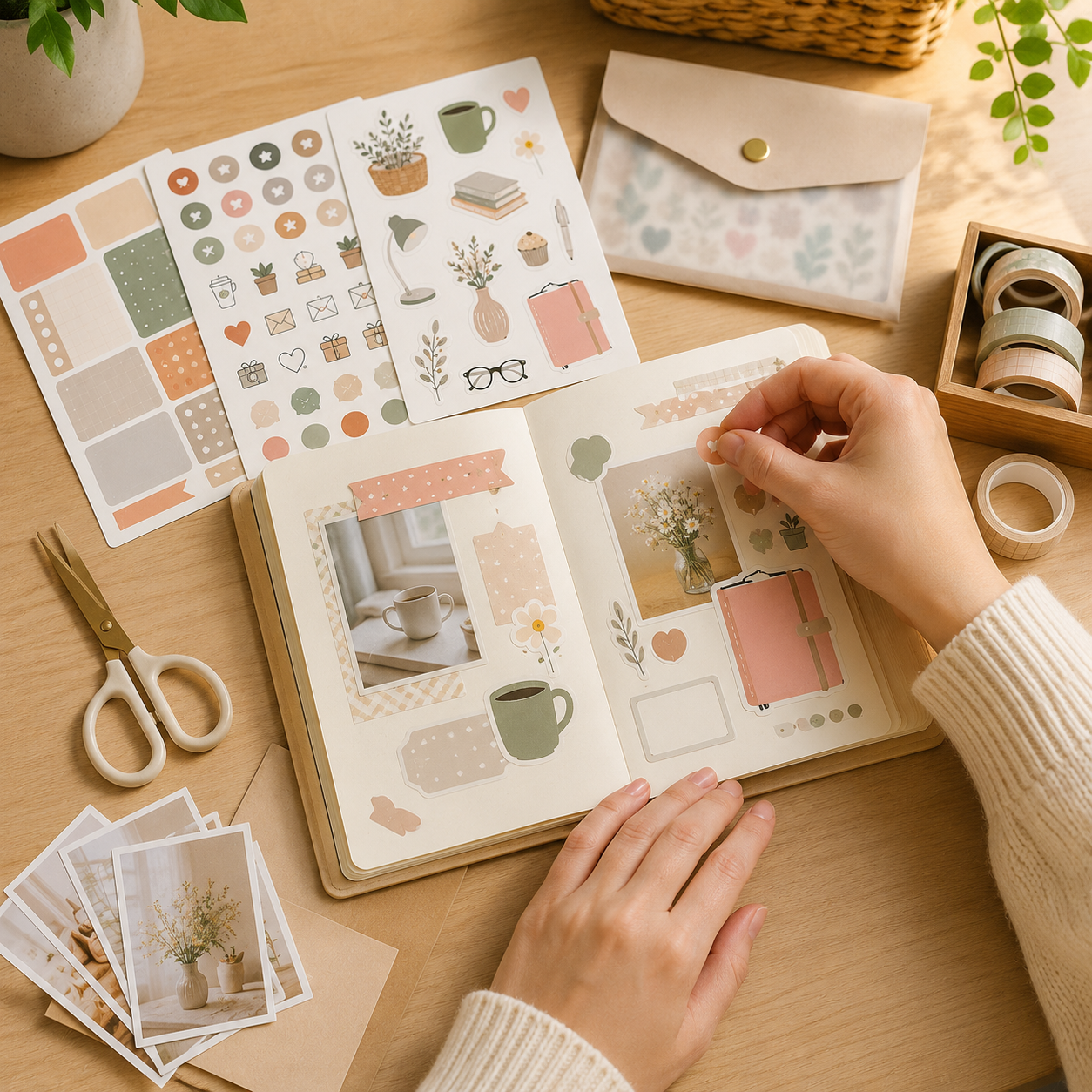 Aesthetic DIY Journal Sticker Set – Soft Neutral Planner Stickers, Decorative Labels & Scrapbook Accessories for Journaling, Notes & Creative Gift Projects