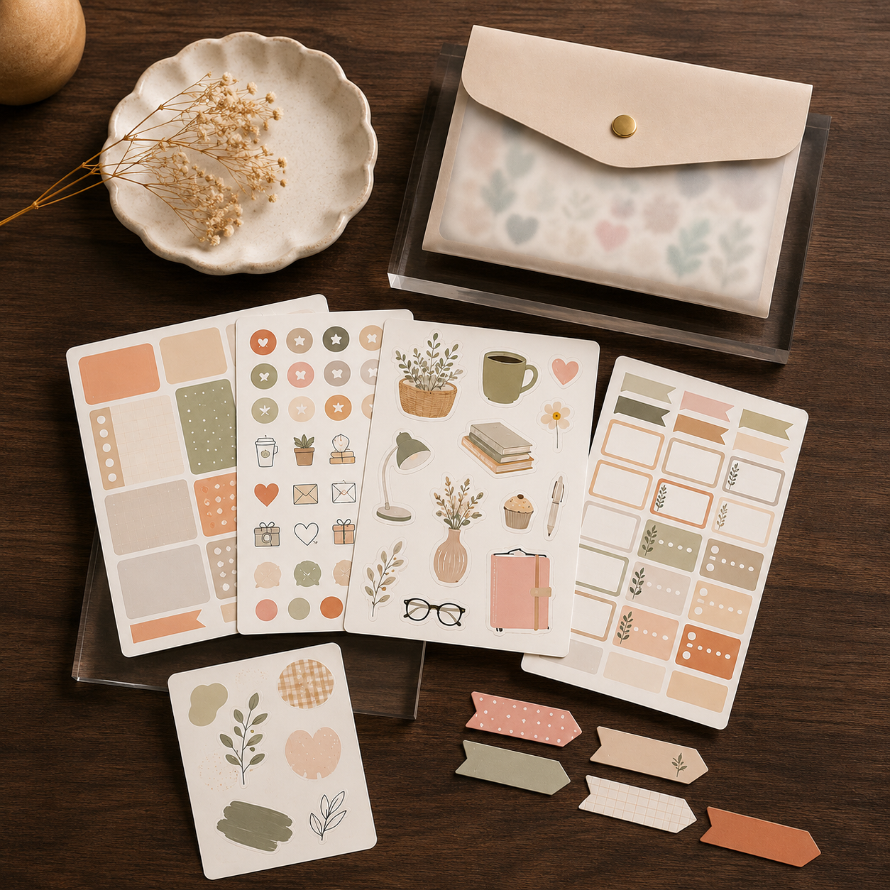 Aesthetic DIY Journal Sticker Set – Soft Neutral Planner Stickers, Decorative Labels & Scrapbook Accessories for Journaling, Notes & Creative Gift Projects