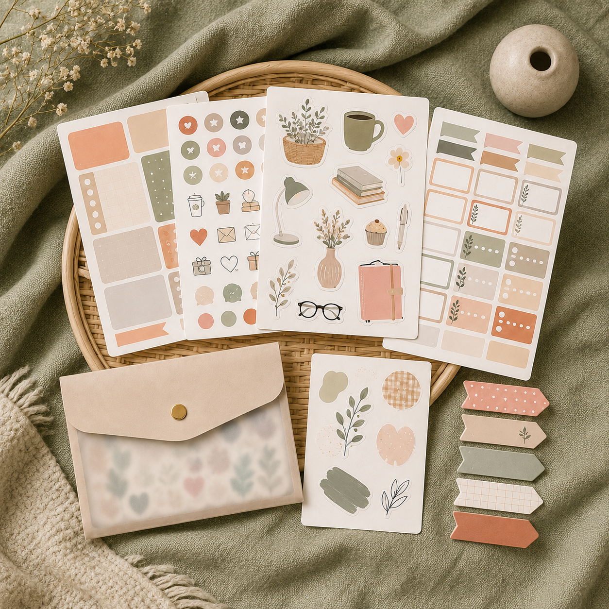 Aesthetic DIY Journal Sticker Set – Soft Neutral Planner Stickers, Decorative Labels & Scrapbook Accessories for Journaling, Notes & Creative Gift Projects