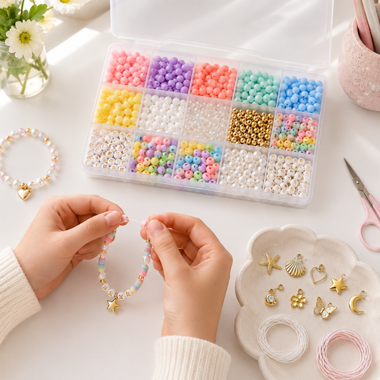 Colorful DIY Beaded Bracelet Making Kit – Pastel Beads, Charms & Elastic Cord Set for Friendship Bracelets, Jewelry Crafts & Creative Gift Making