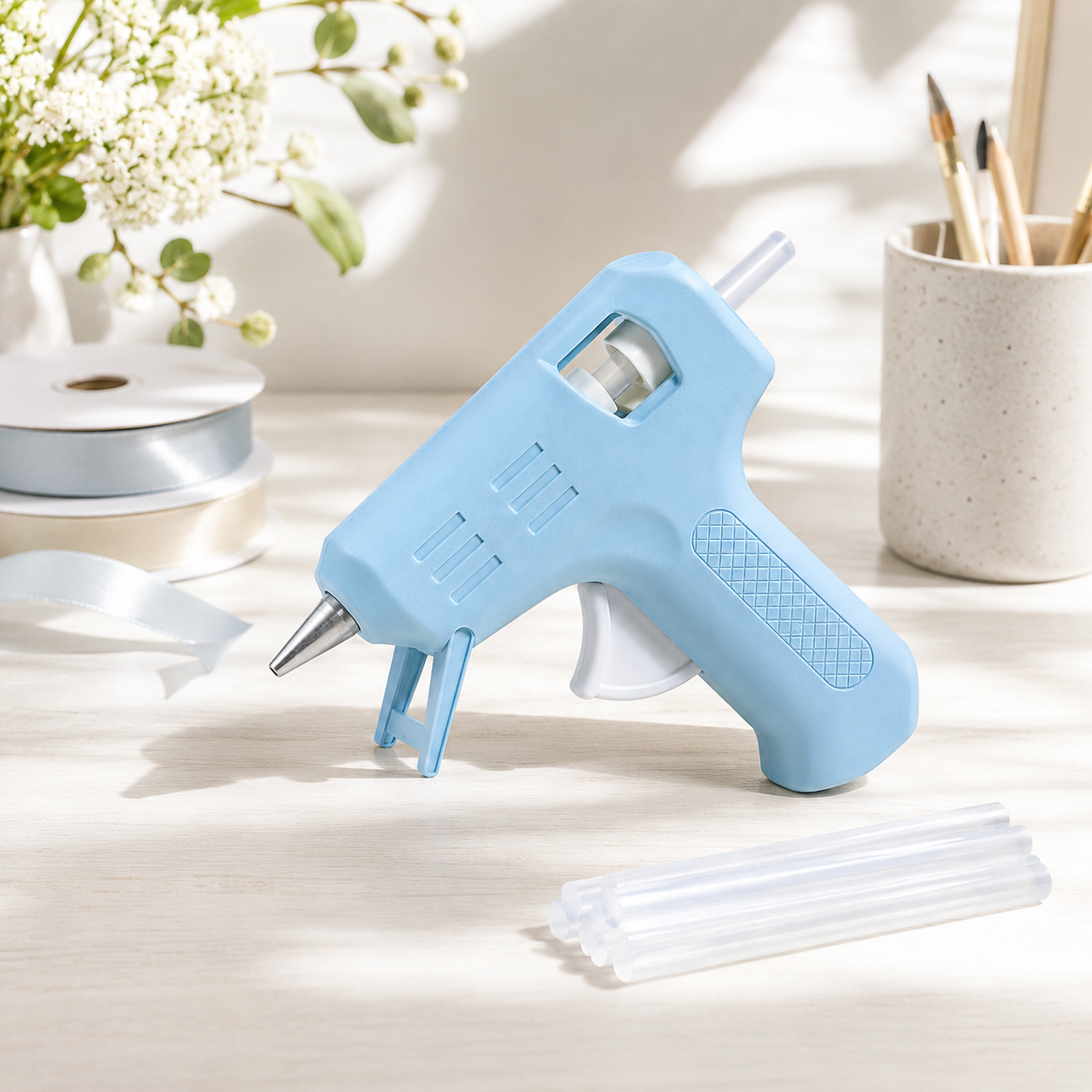 Mini Hot Glue Gun Kit – Light Blue Craft Glue Gun with Glue Sticks for DIY Projects, Scrapbooking, Gift Wrapping & Creative Home Crafts