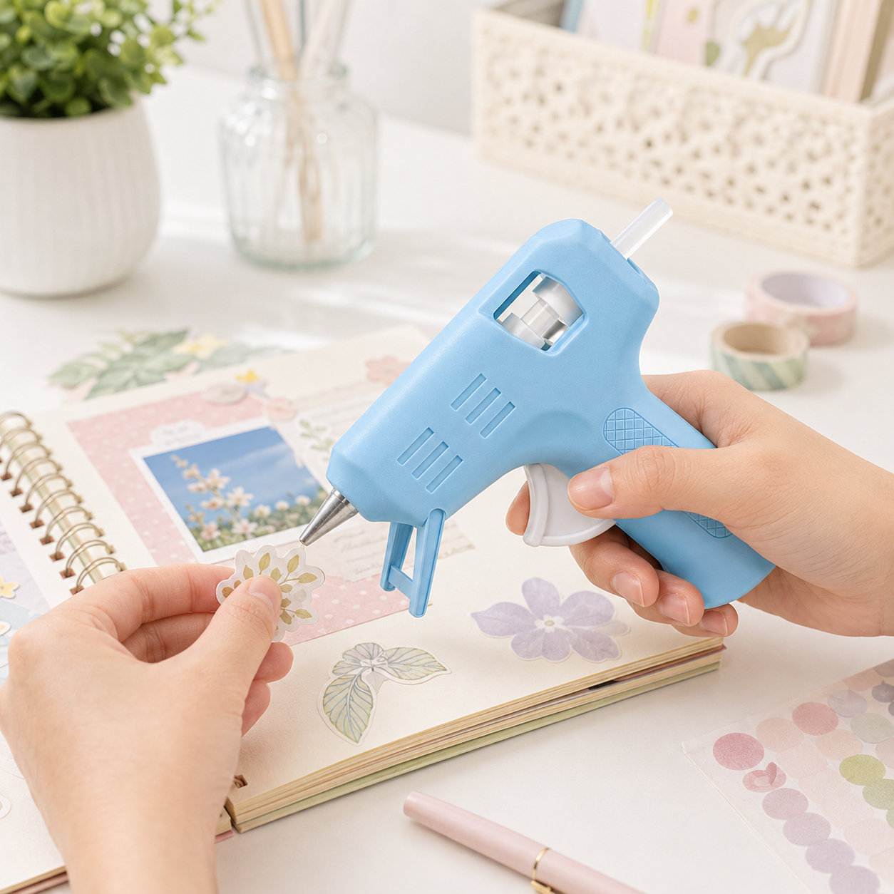 Mini Hot Glue Gun Kit – Light Blue Craft Glue Gun with Glue Sticks for DIY Projects, Scrapbooking, Gift Wrapping & Creative Home Crafts