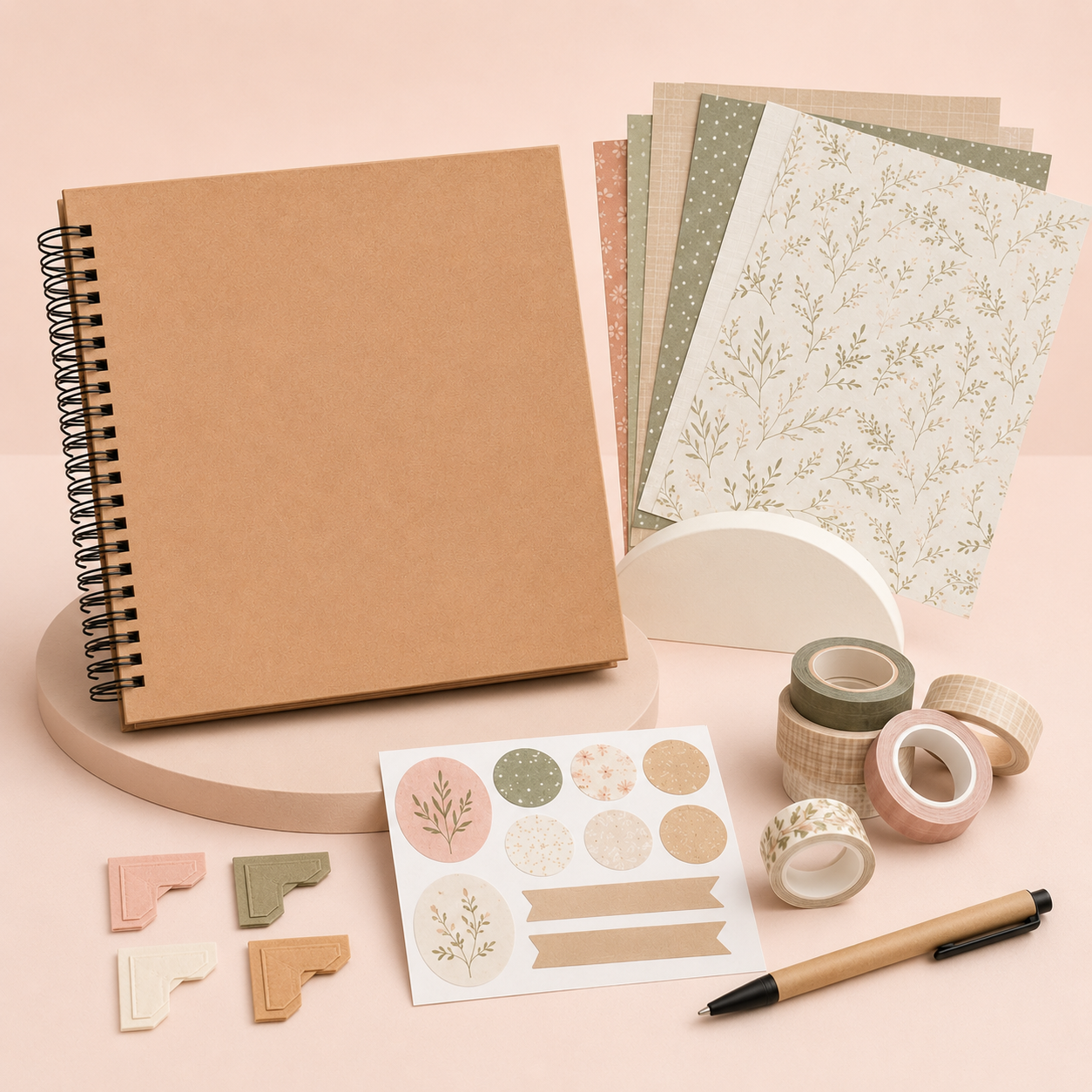 DIY Scrapbook Album Kit – Kraft Spiral Photo Album with Decorative Paper, Washi Tape & Stickers for Memory Books, Journaling & Handmade Gifts
