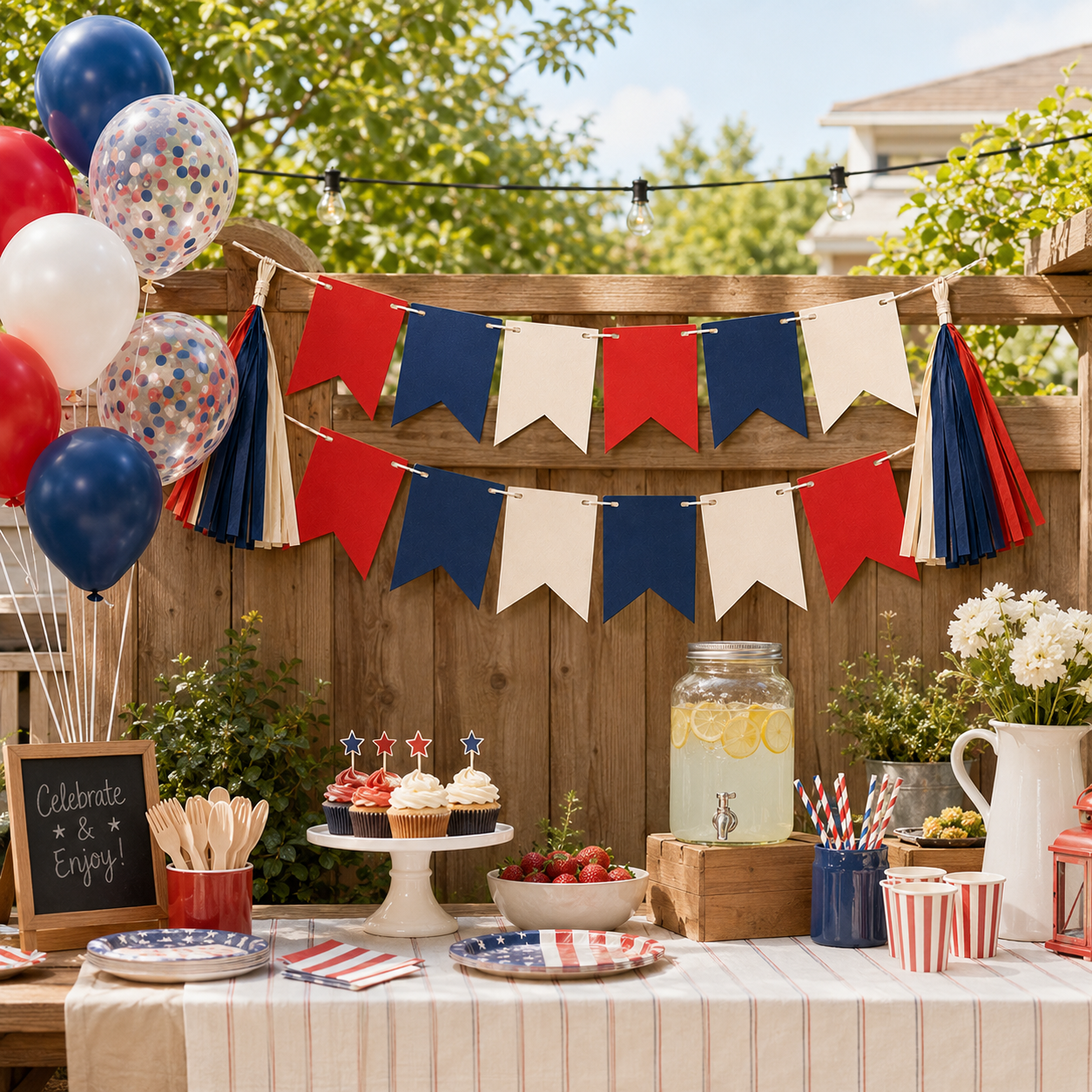 Red White & Blue DIY Party Decoration Kit – Patriotic Banner, Paper Tassels, Balloons & Garland Set for Birthdays, Backyard Parties & Holiday Celebrations