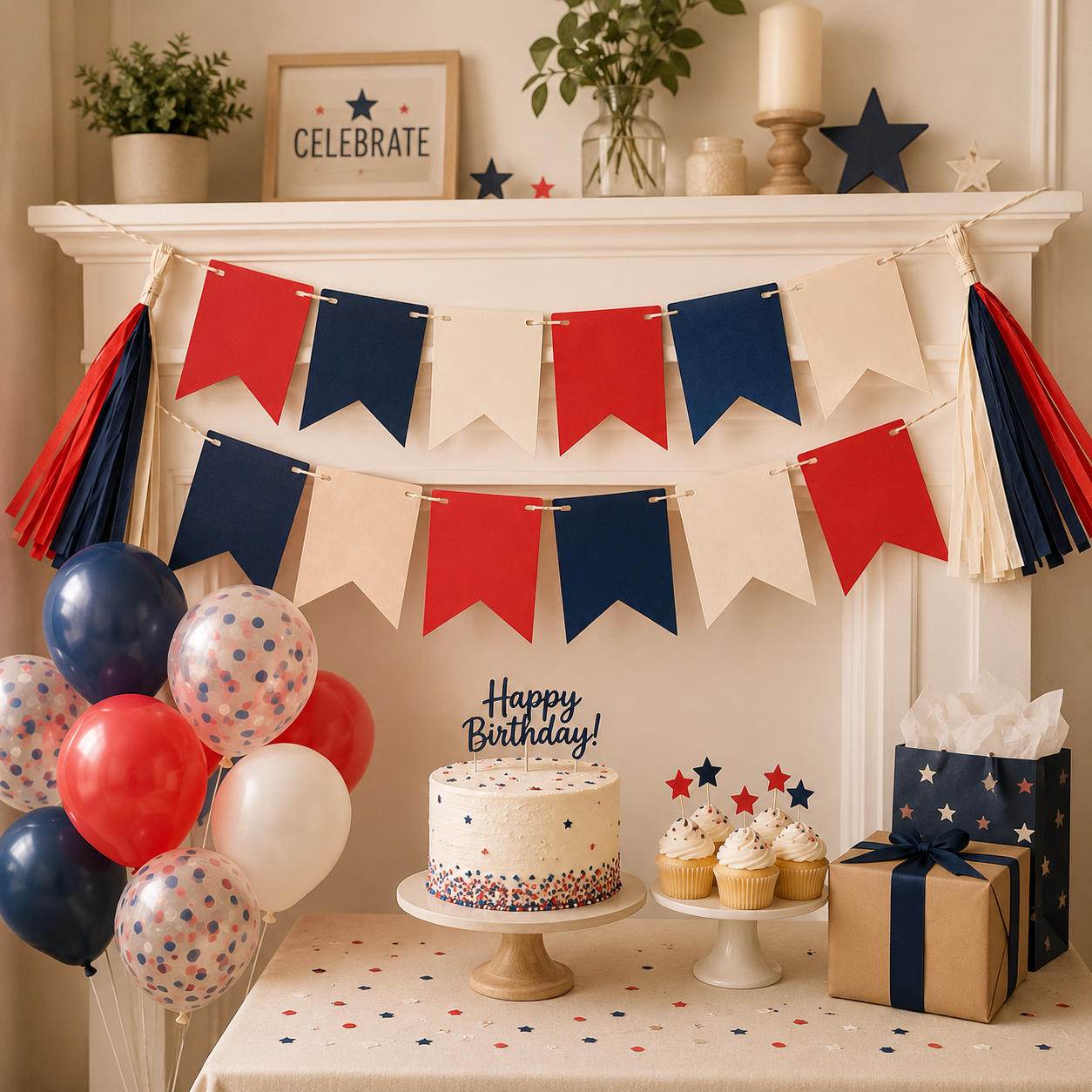 Red White & Blue DIY Party Decoration Kit – Patriotic Banner, Paper Tassels, Balloons & Garland Set for Birthdays, Backyard Parties & Holiday Celebrations