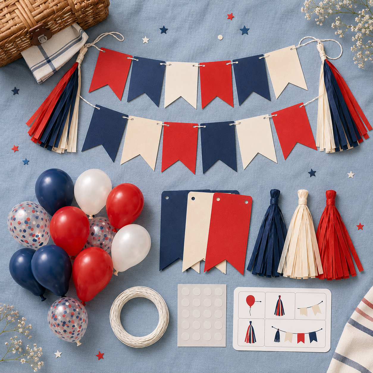 Red White & Blue DIY Party Decoration Kit – Patriotic Banner, Paper Tassels, Balloons & Garland Set for Birthdays, Backyard Parties & Holiday Celebrations