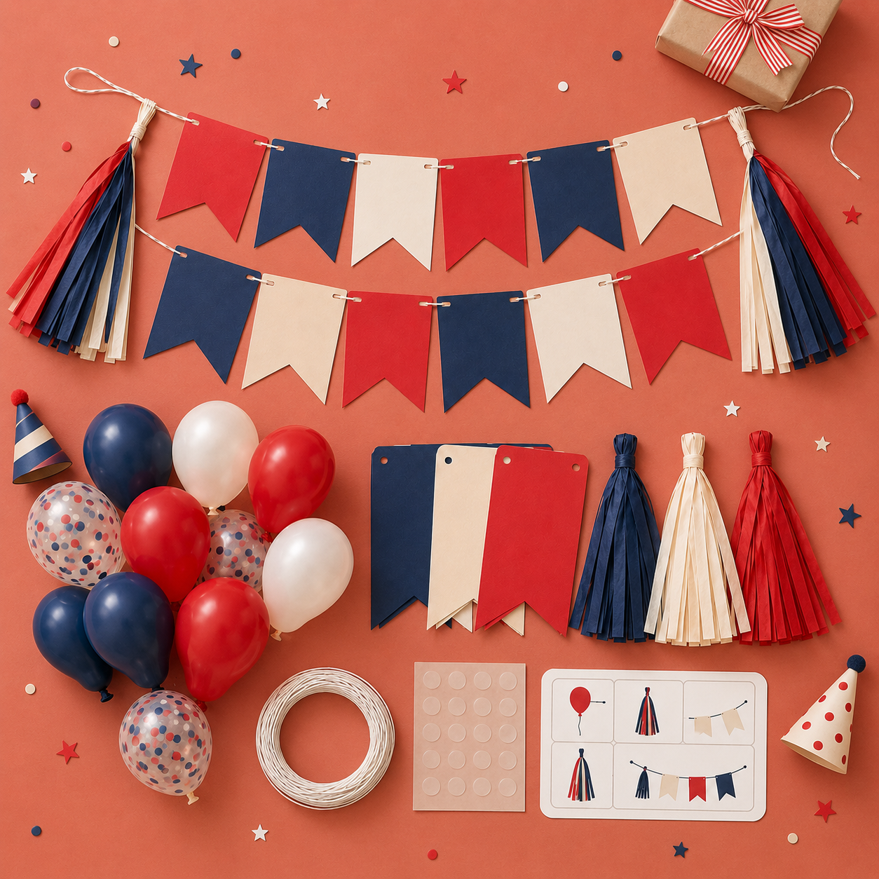 Red White & Blue DIY Party Decoration Kit – Patriotic Banner, Paper Tassels, Balloons & Garland Set for Birthdays, Backyard Parties & Holiday Celebrations
