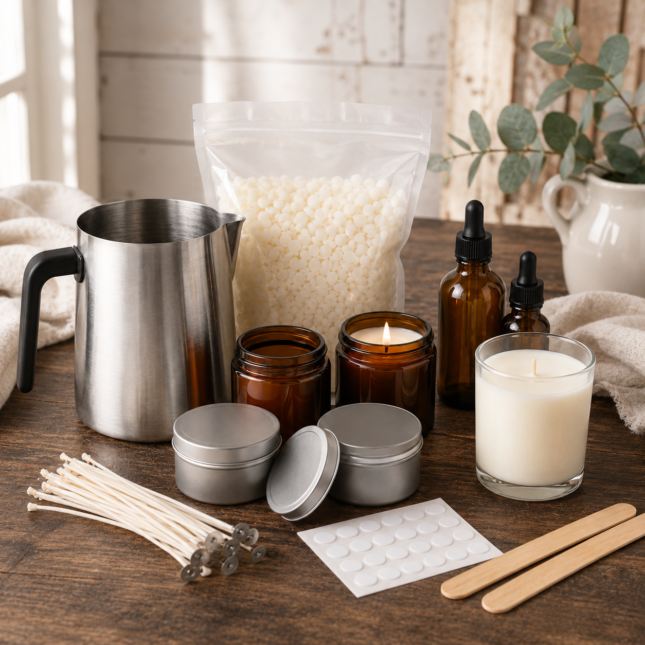 DIY Candle Making Kit – Wax Beads, Melting Pitcher, Amber Jars, Wicks & Candle Supplies for Handmade Candles, Home Décor & Creative Gifts
