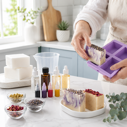 DIY Soap Making Kit – Handmade Soap Craft Set with Silicone Molds, Soap Base, Fragrance Oils, Dried Flowers & Color Drops for Creative Home Gifts
