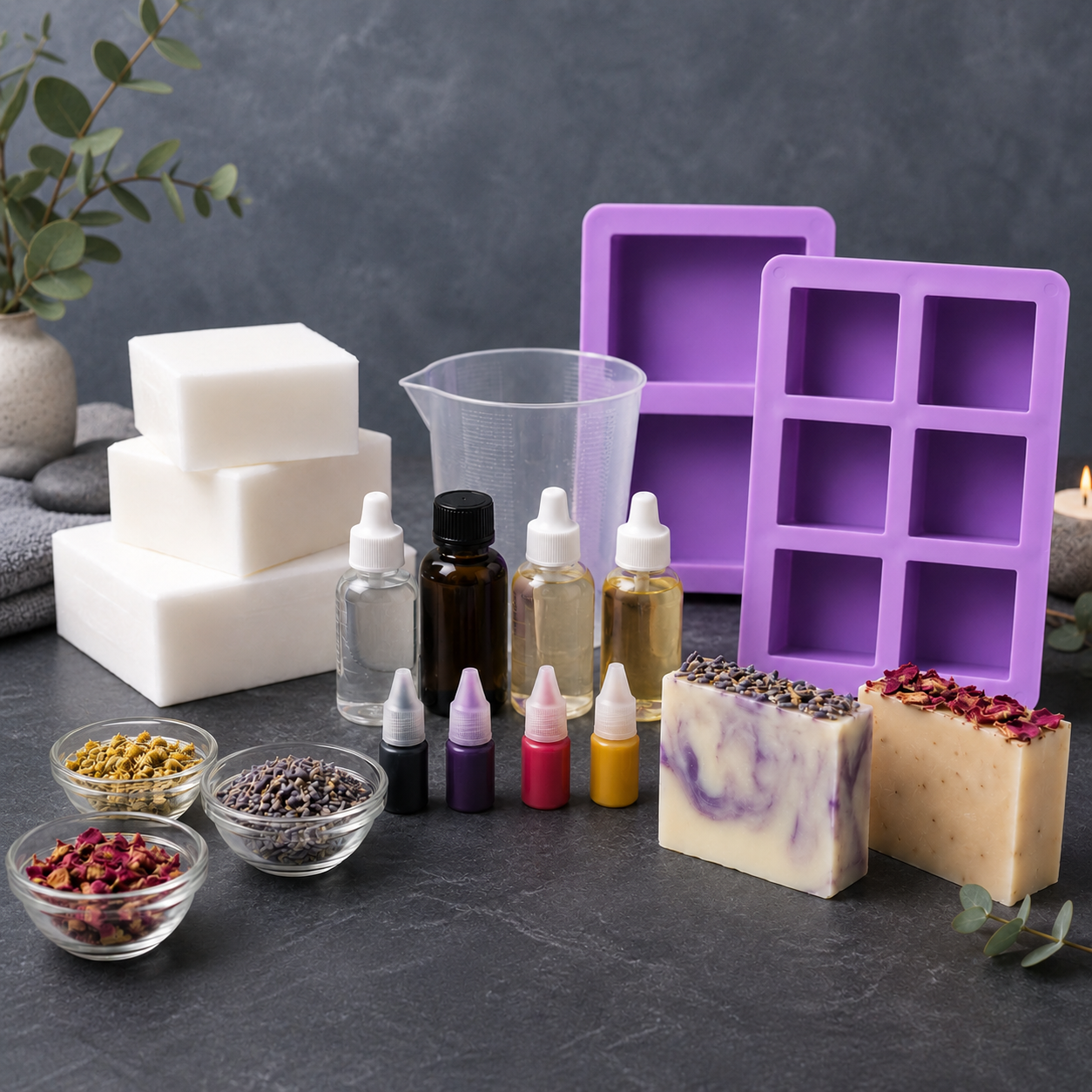 DIY Soap Making Kit – Handmade Soap Craft Set with Silicone Molds, Soap Base, Fragrance Oils, Dried Flowers & Color Drops for Creative Home Gifts
