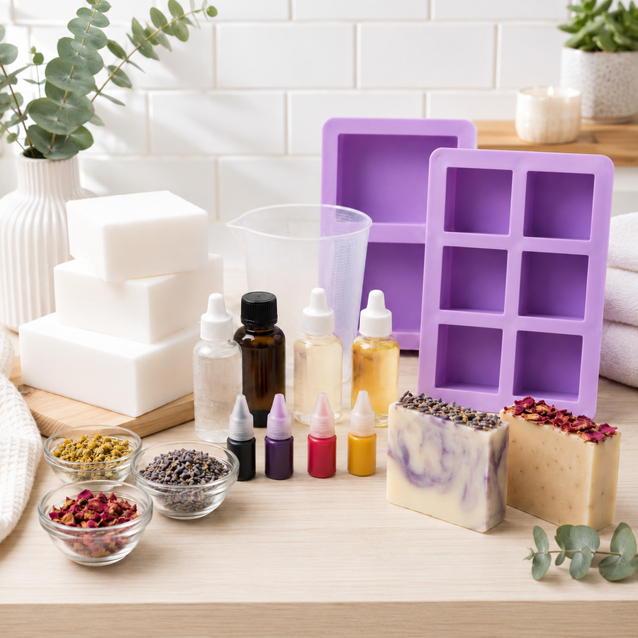 DIY Soap Making Kit – Handmade Soap Craft Set with Silicone Molds, Soap Base, Fragrance Oils, Dried Flowers & Color Drops for Creative Home Gifts