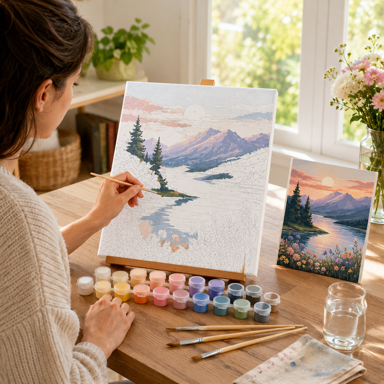 DIY Paint By Numbers Landscape Kit – Numbered Canvas Painting Set with Acrylic Paints, Brushes & Reference Art for Relaxing Home Creativity