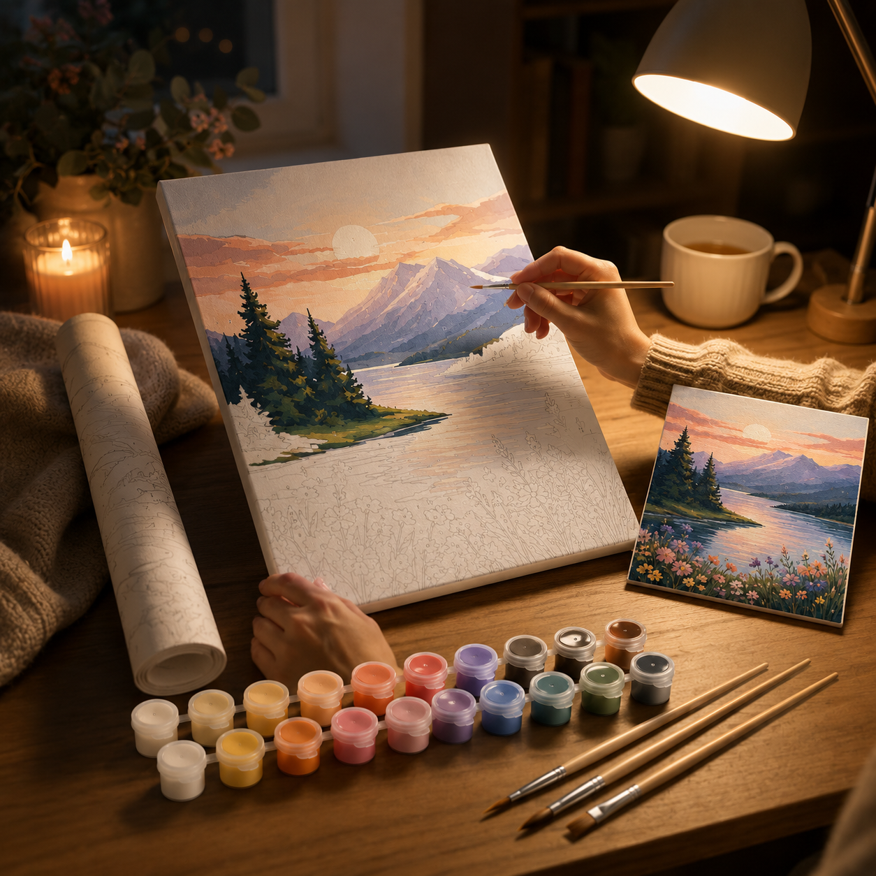 DIY Paint By Numbers Landscape Kit – Numbered Canvas Painting Set with Acrylic Paints, Brushes & Reference Art for Relaxing Home Creativity