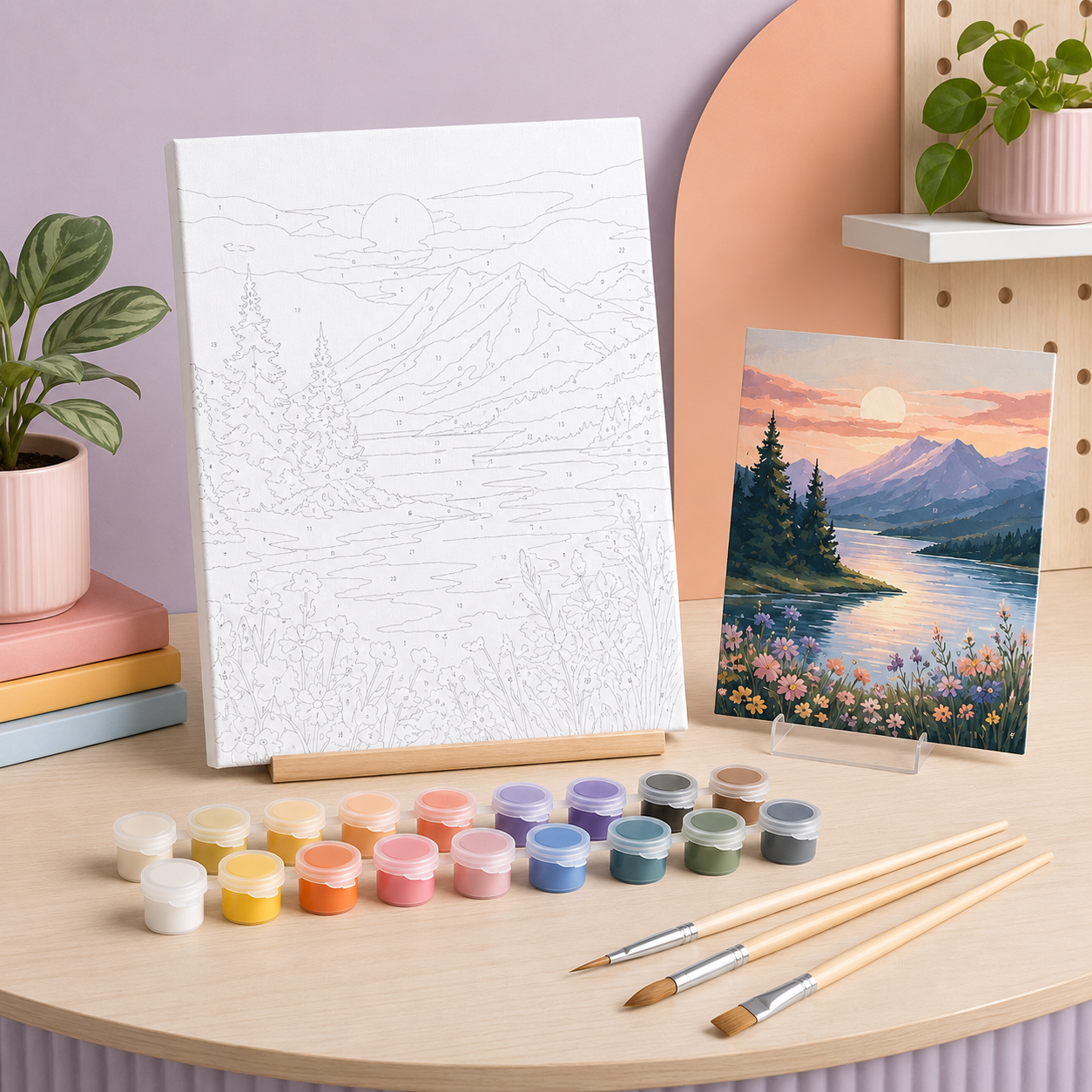 DIY Paint By Numbers Landscape Kit – Numbered Canvas Painting Set with Acrylic Paints, Brushes & Reference Art for Relaxing Home Creativity